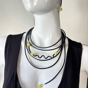 Sterling Silver, Lemon Jasper & Rubber Necklace/Earrings Set by Dagmara Costello